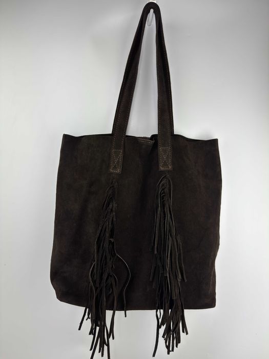 WŁOSKA Zamszowa Torebka shopper worek skórzana 100% + kosmetyczka