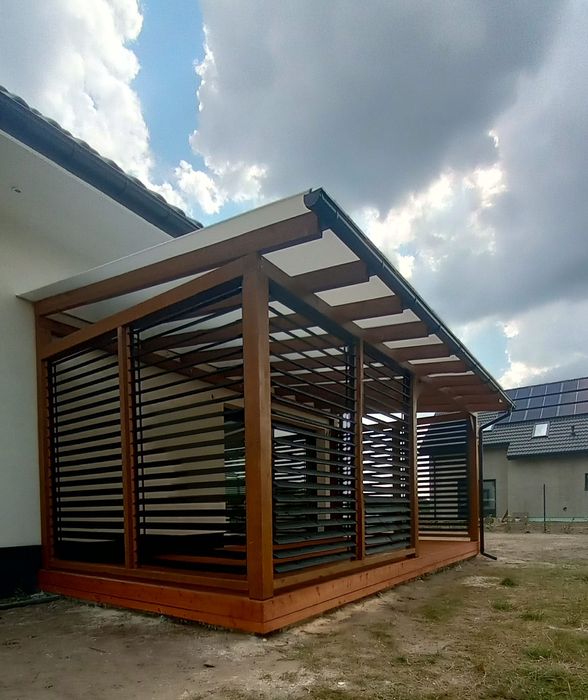 Drewniane zadaszenie tarasu, pergola, wiata, taras, poliwęglan!