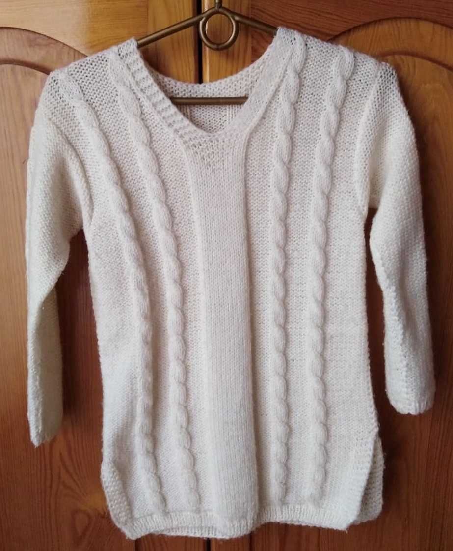 Sweter vintage, robiony na drutach, dziewczęcy, około 158 cm