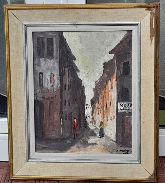 Uliczka AVIGNON, obraz olejny, deska, sygnowany