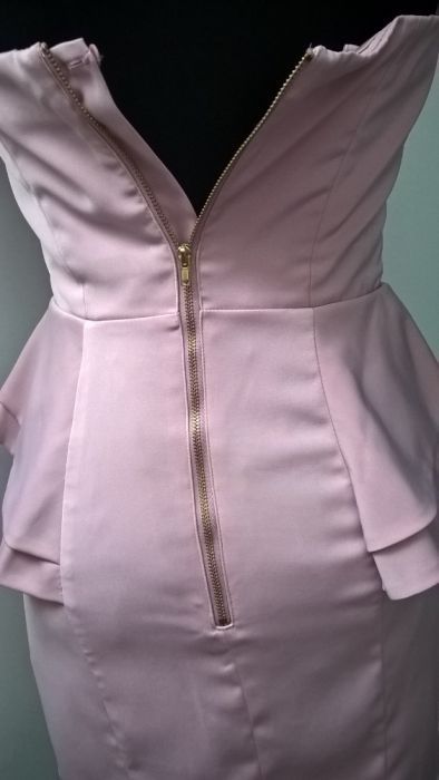 Baskinka H&M elegancka sukienka pudrowy róż wesele S 36