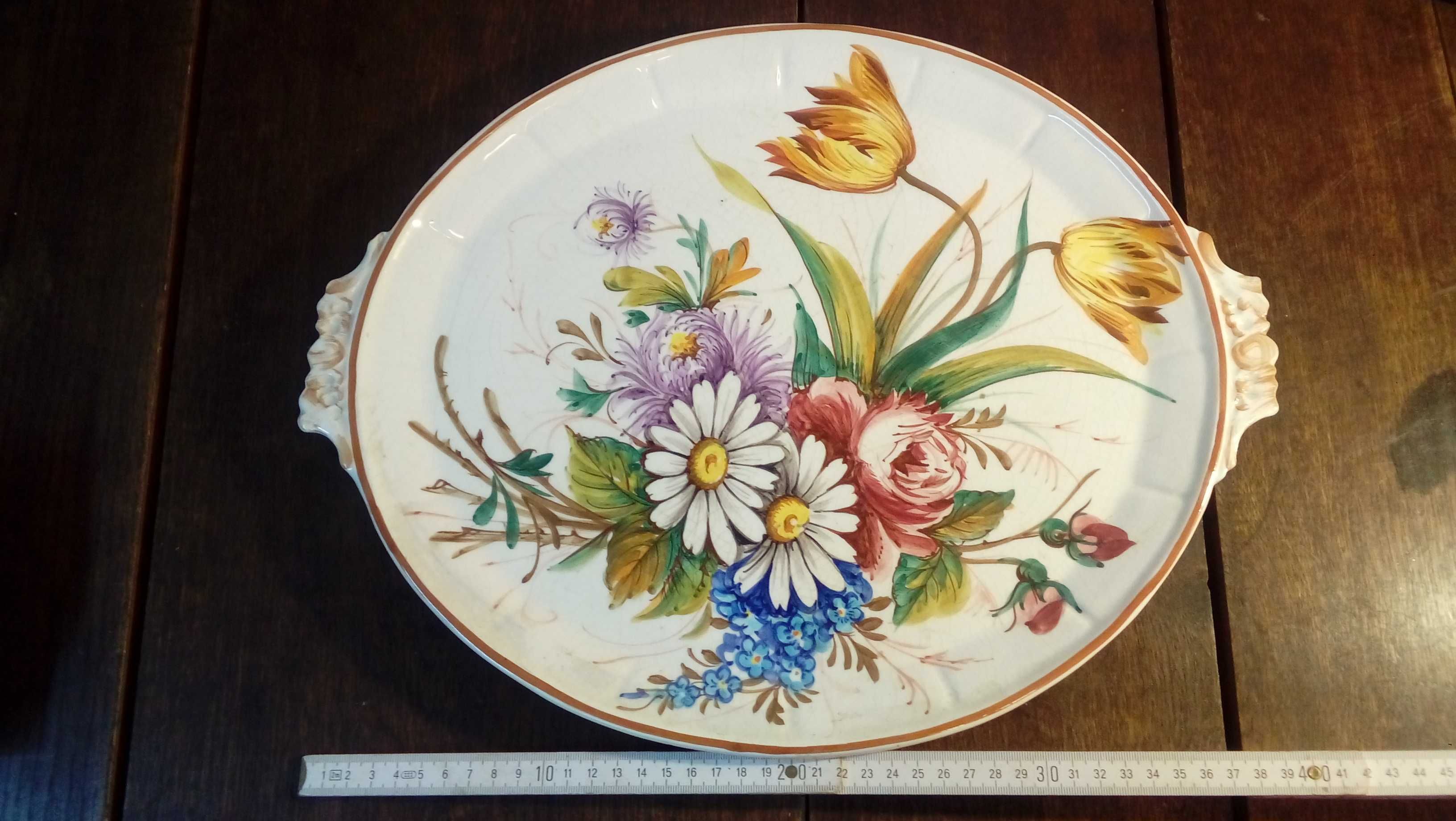 Patera taca talerz z uszami Bassano ceramika Włochy kwiaty malowane