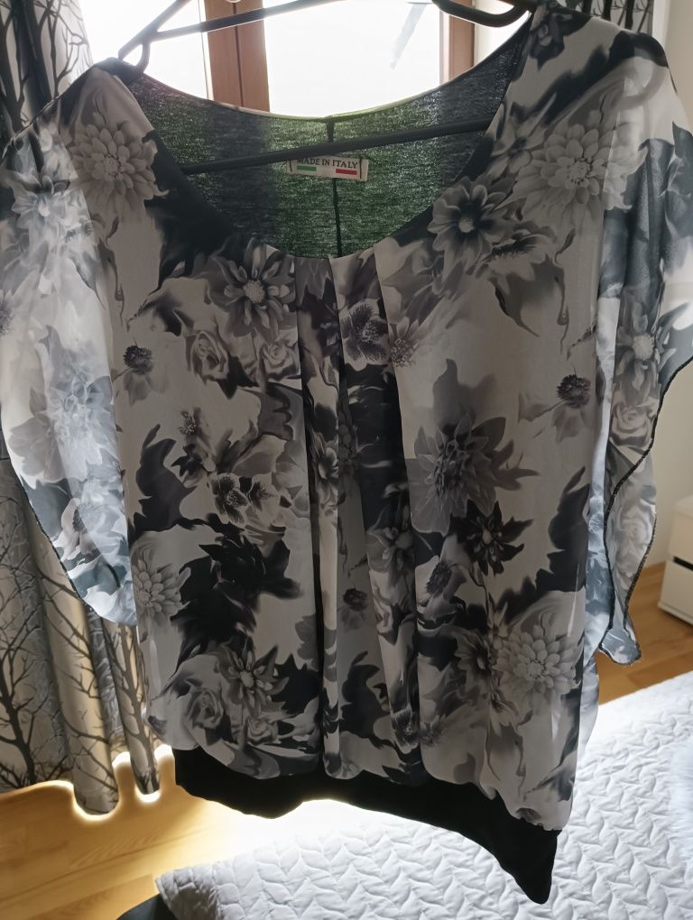 Elegancka bluzka 42 czarno-biała kwiatowy wzór