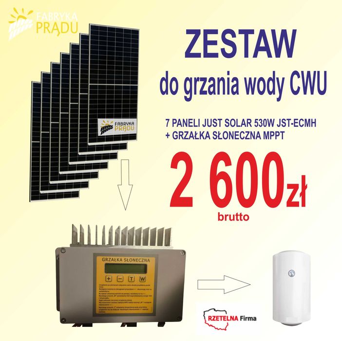 Zestaw solarny do grzania wody Fotowoltaiczny CWU Panele + regulator