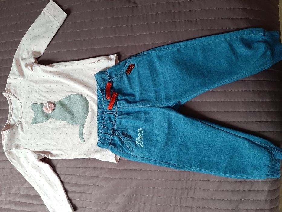 Spodnie jeansowe 5 10 15 rozm. 86 plus bluzeczka