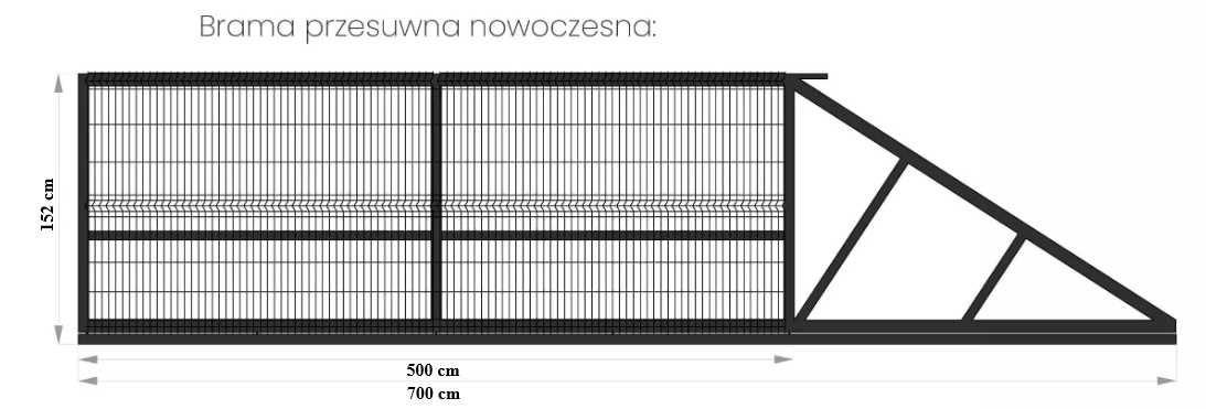 BRAMA przesuwna ramka + panel 3D
Szerokość wjazdu 5m – dł. 7 m