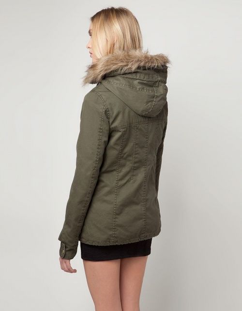 KURTKA PARKA zimowa KHAKI BERSHKA 40 / L kaptur futerko