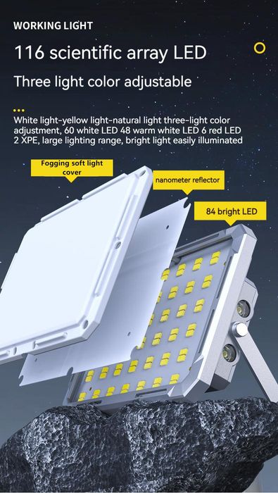 Прожектор на акумуляторі алюмінієвий аварійний фонарик автономний