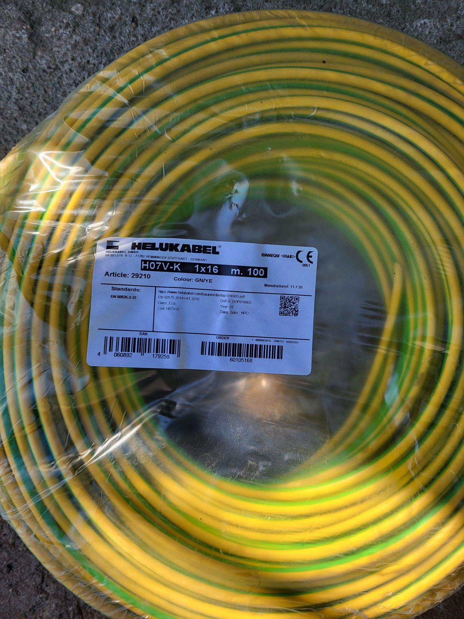 Przewód LGY1×16 żółto zielony 100mb