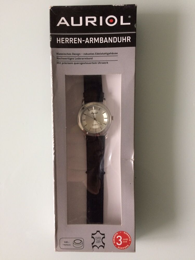 Zegarek AURIOL quartz elegancki męski - czarny pasek - nowy - prezent