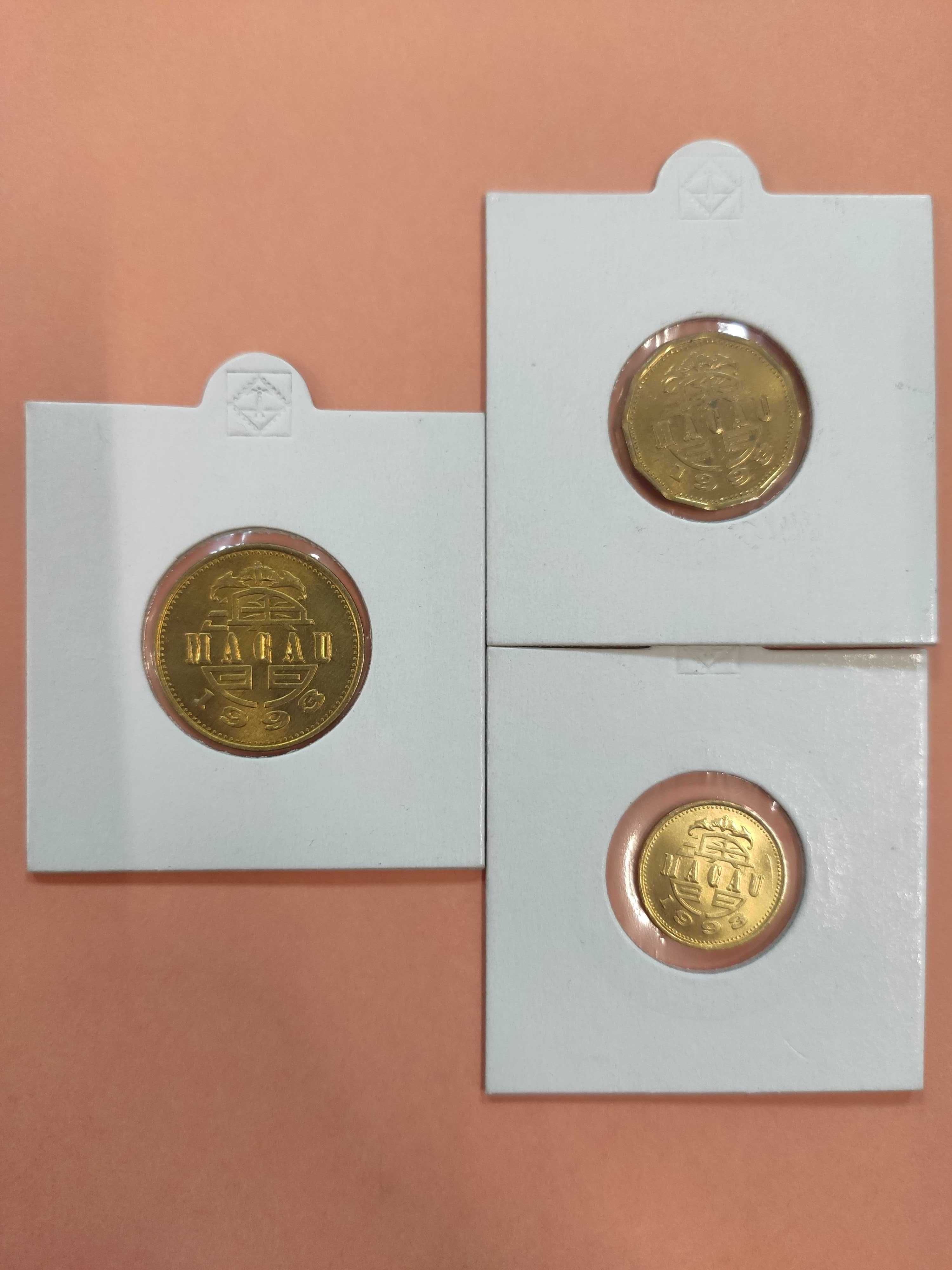 3 moedas de Macau NOVAS (10, 20e 50 Avos 1993)