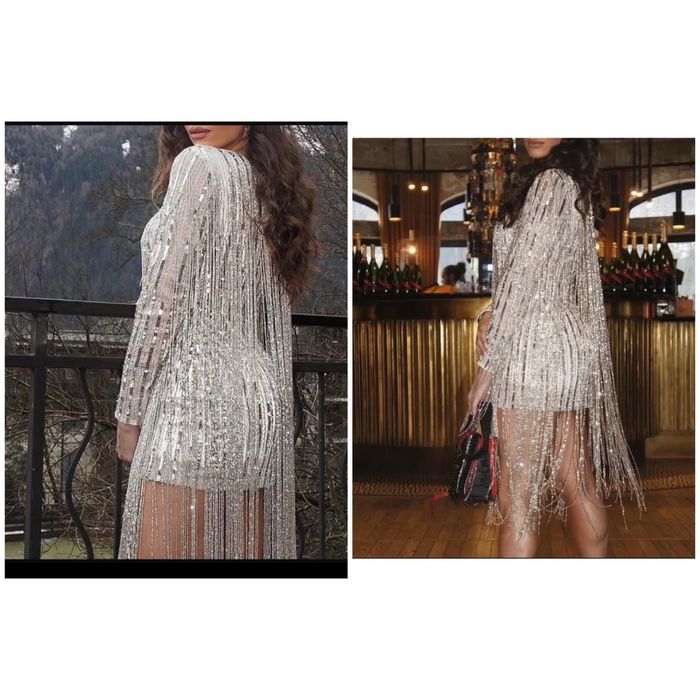 Karen millen cekinowa sukienka mini  frędzle zdobiona L 40