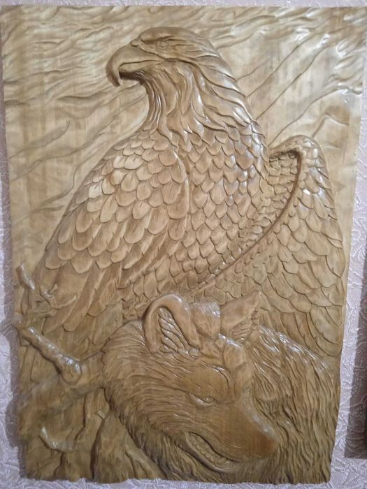 Волк и орел Ручная работа по дереву