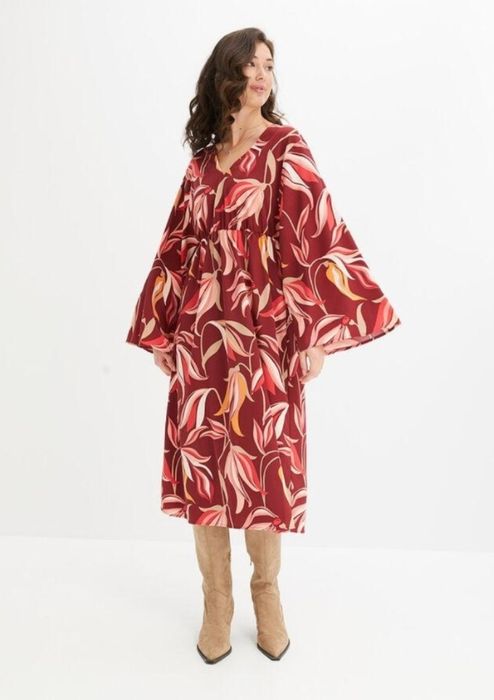 Burgundowa sukienka koszulowa w kwiaty 38 M • elegancka • na komunię w