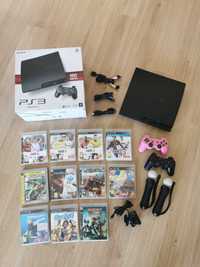 PlayStation 3 Slim 160 GB, 2 pady, 2 kontrolery Move, Gry