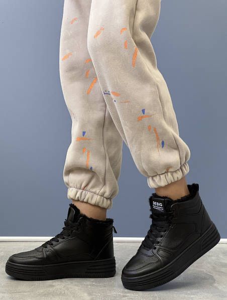 Стильні жіночі зимові хайтопи, кросівки, черевики чорні!