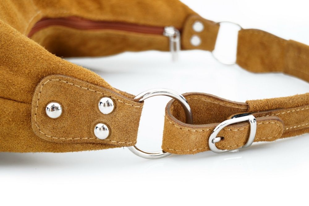 TOREBKA damska zamszowa worek z suwakami V318 camel