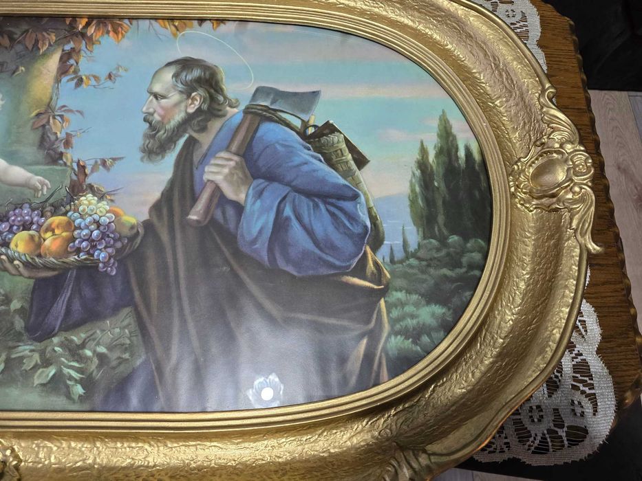 Obraz religijny Świętej Rodziny z lat 50 XX wieku,
