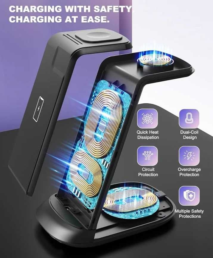 Ładowarka stacja bezprzewodowa indukcyjna 3w1 Iphone Watch AirPods 18W