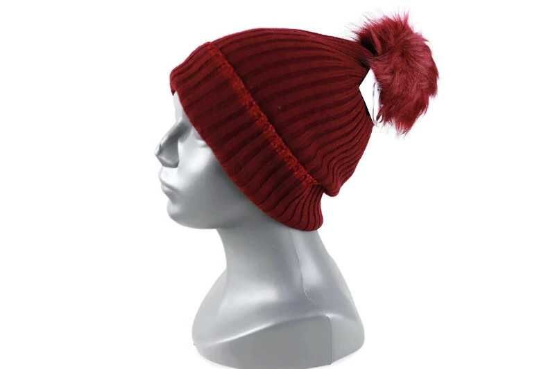 Czapka z Pomponem Damska Modna Stylowa WYGODNA Bordowa Beanie NOWA