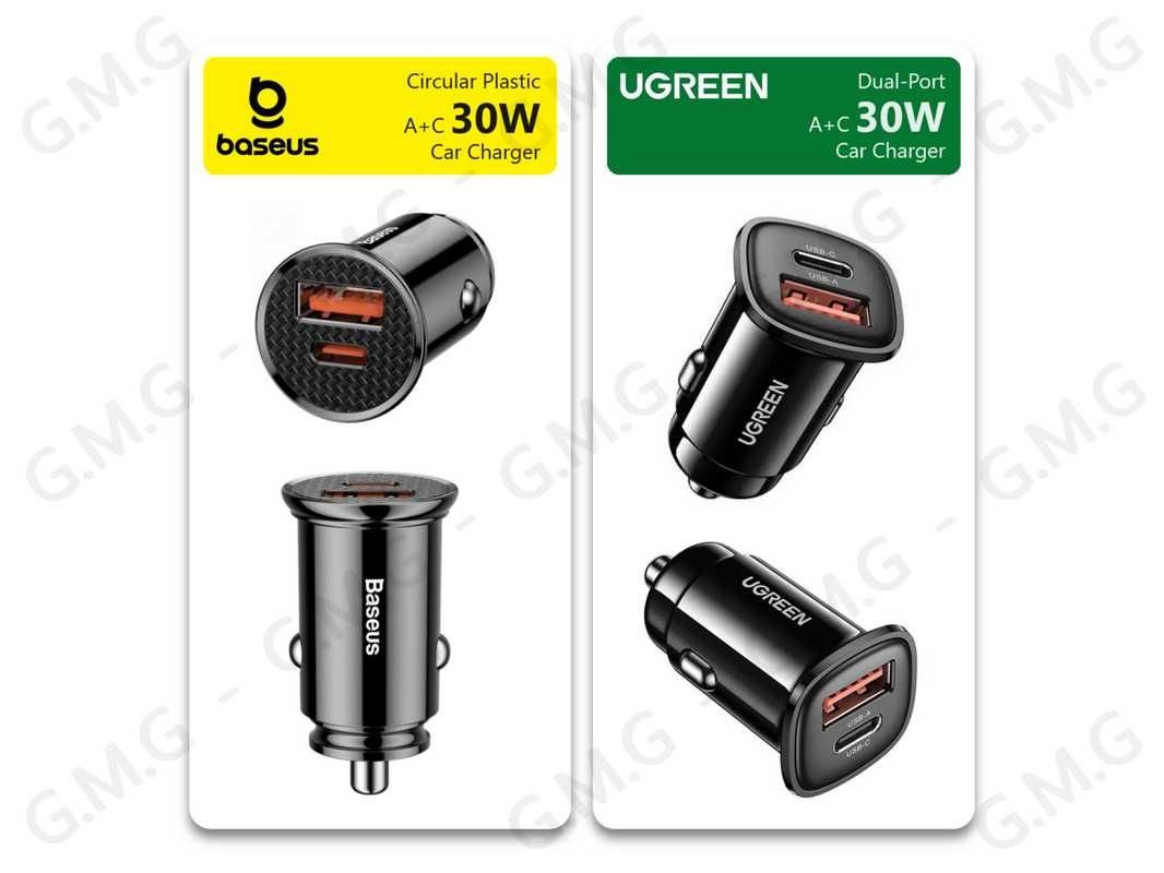 Автомобільні зарядні пристрої BASEUS 30W A+C / UGREEN 30W A+C