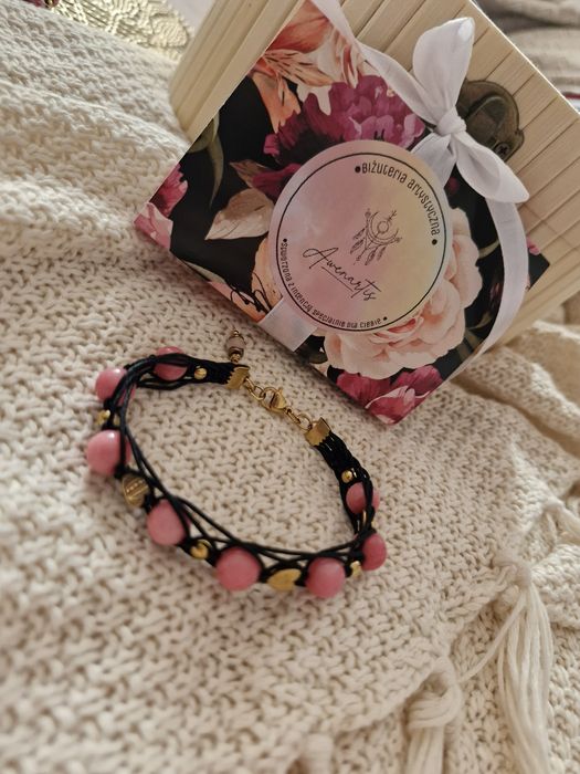 Bransoletka Rodonit Hematyt pozłacany. Hand Made na prezent.