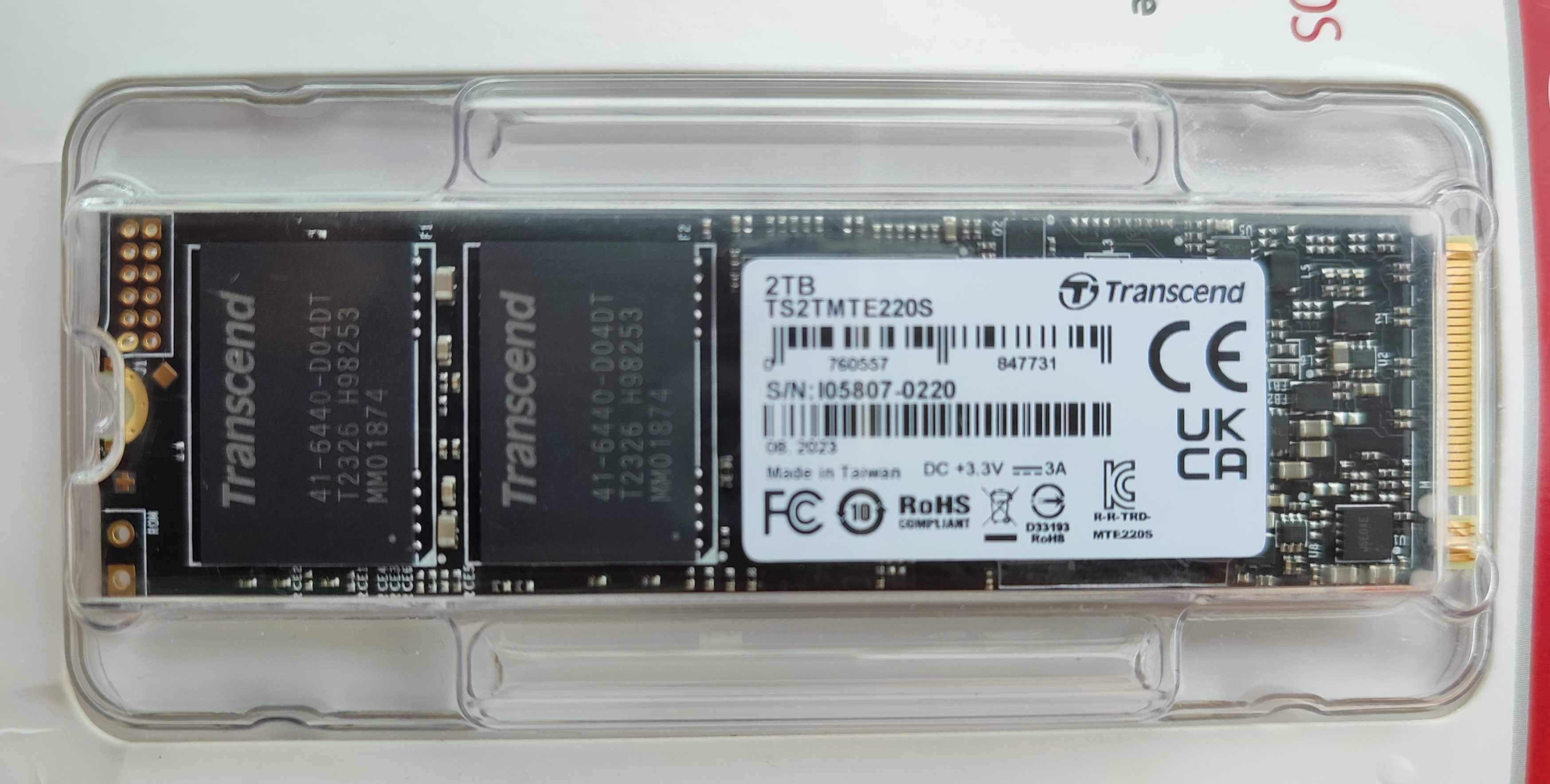 Dysk SSD Transcend 220S 2TB. M.2 PCIe NVMe 3.0. 4400 TBW. Nowy.