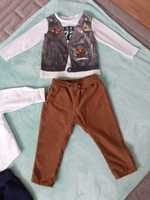 Elegancki zestaw dla chłopca, spodnie H&M, biała koszula, bluzka; r.92