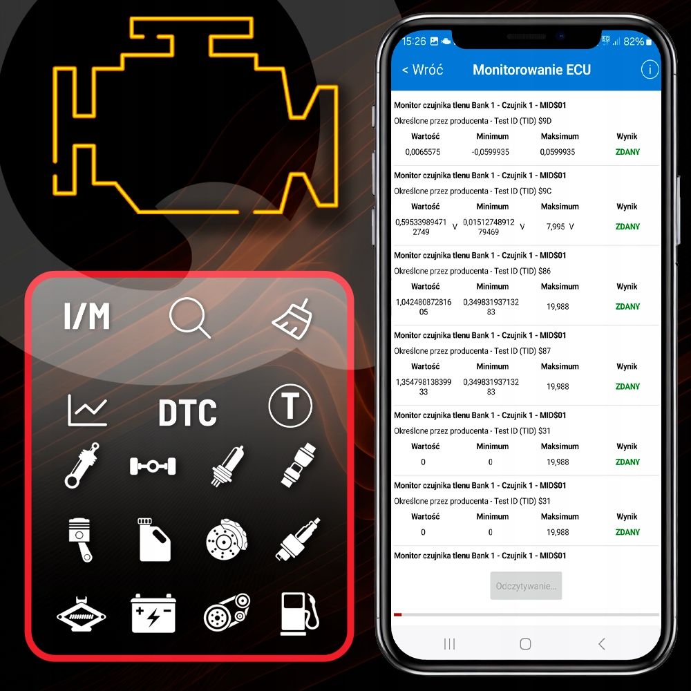 Interfejs Diagnostyczny Kw905 Obd2 Elm327 Bluetooth 5.0 Tester Polski