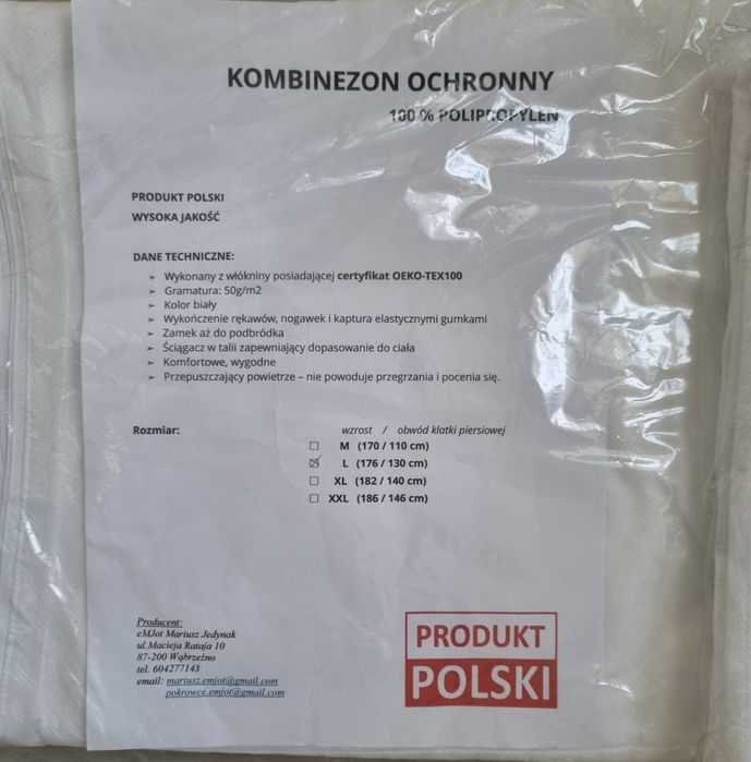 Kombinezon ochronny 100% Polipropylen r L