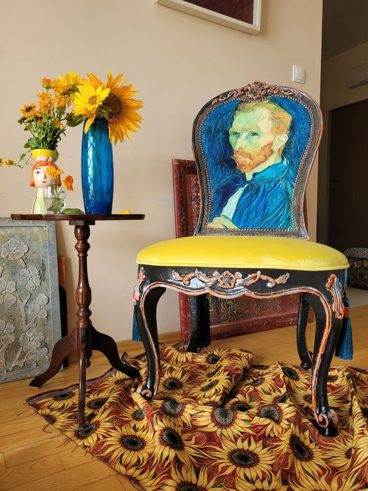 Zabytkowe luksusowe кrzesło Marilyn Monroe i Van Gogh dzieło sztuki