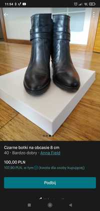 Czarne botki obcas 8 cm