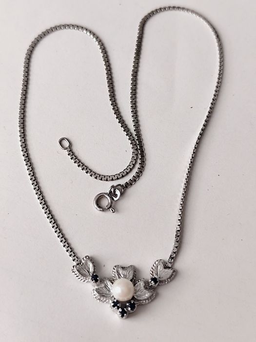 Kolia - naszyjnik - stare srebro 835 + perła + szafiry