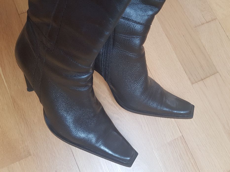 buty damskie wysokie czarne - skóra 36