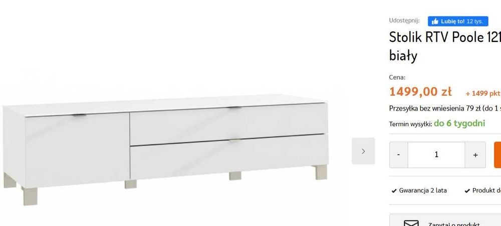 Biała szafka RTV Poole 165 cm / Stolik RTV/ BRW/ Biały połysk / Szkło