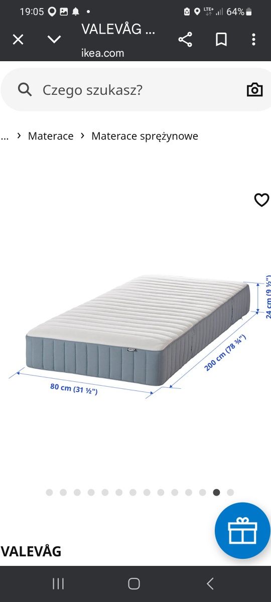 Materac sprężynowy Ikea walevag 80x200x22