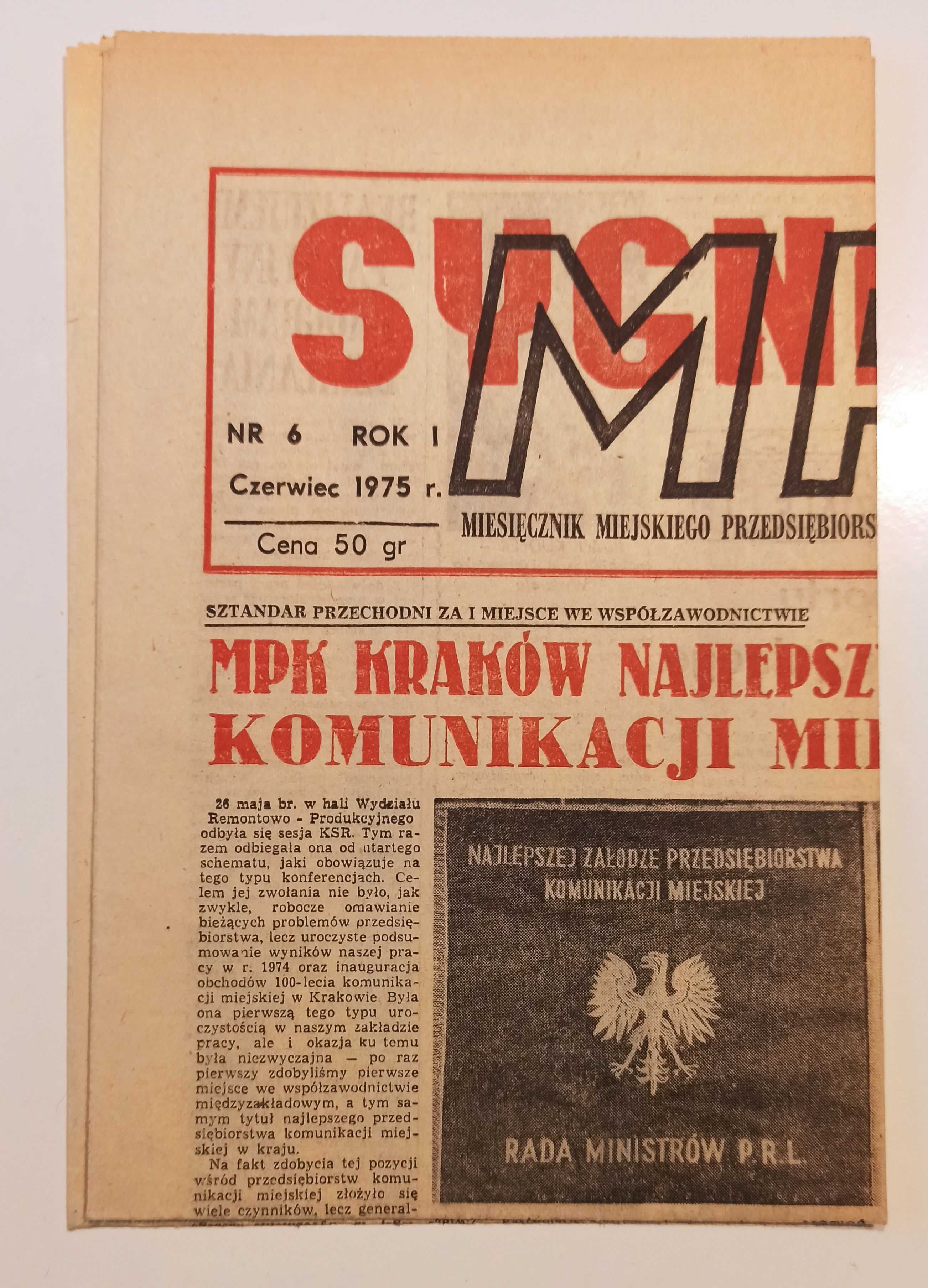 Sygnały MPK Rok I nr 6 czerwiec 1975 - miesięcznik MPK Kraków