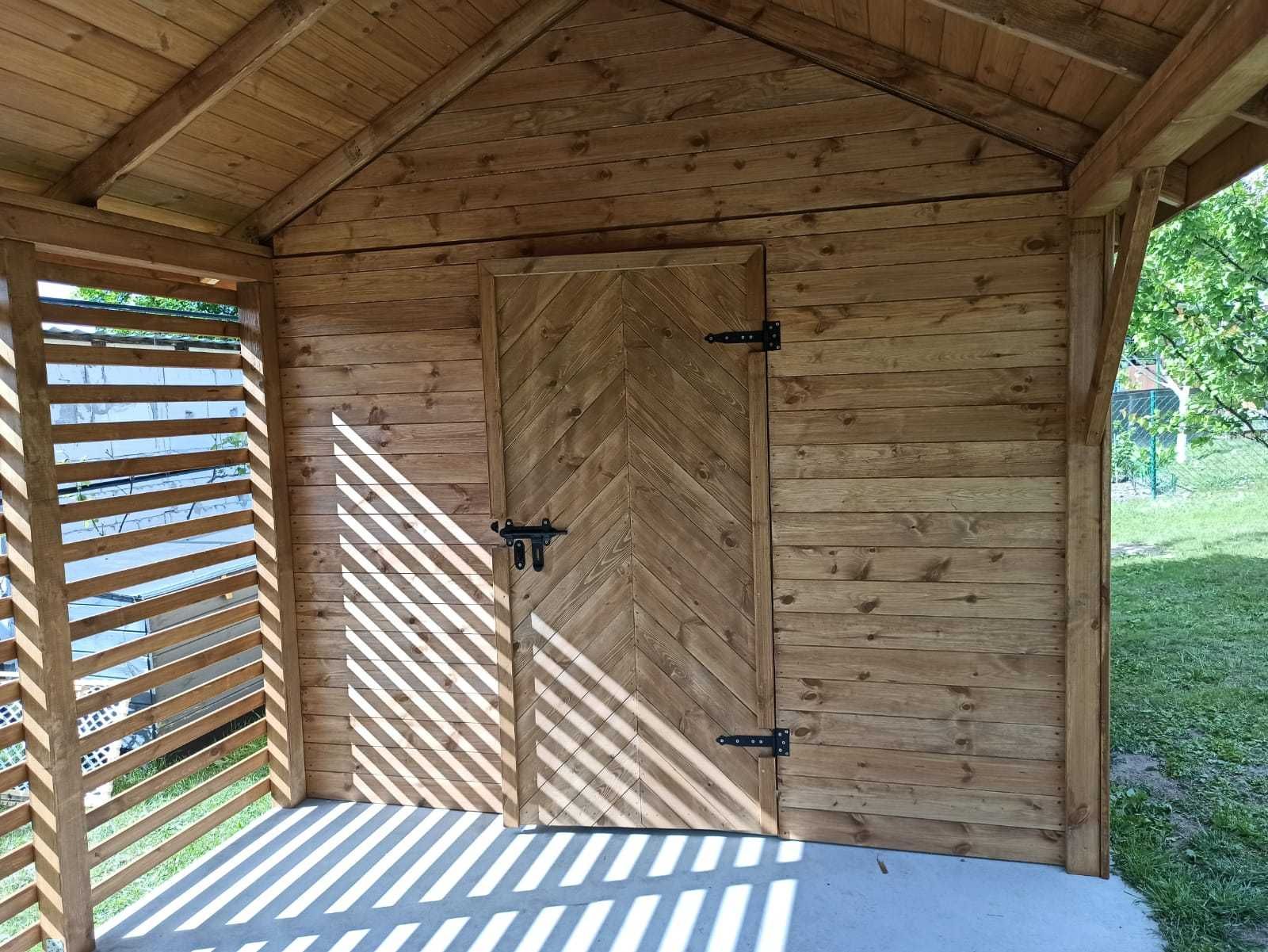 Domek drewniany ogrodowy letniskowy narzędziowy z altaną "Rzym" 6x3