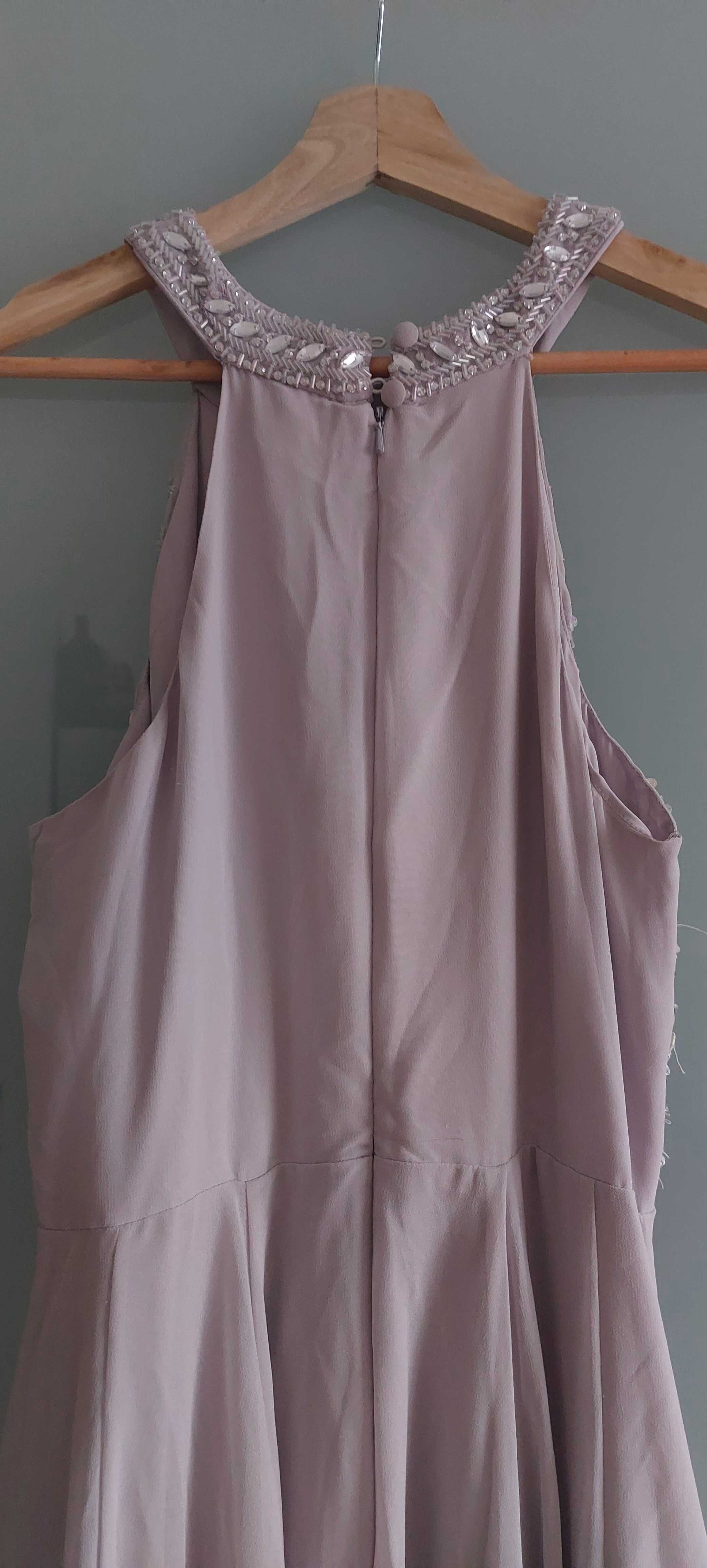 Elegancka sukienka wieczorowa szara z kamieniami ASOS 42/XL