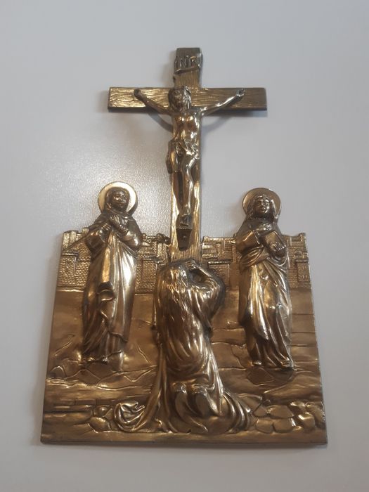 Antyk Ukrzyżowane Jezusa Chrystusa złoty krzyż chrześcijański