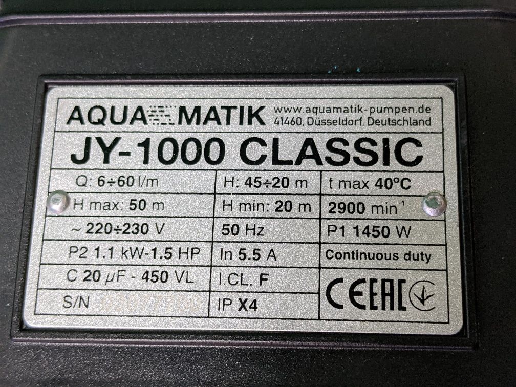 Насос для воды JY1000 + SKD 2A комплект.