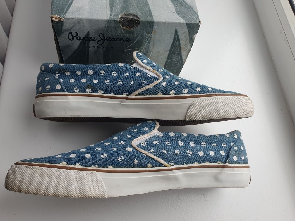 Слипоны Pepe Jeans Лондон, голубые в горошек, р.39 как в Экко