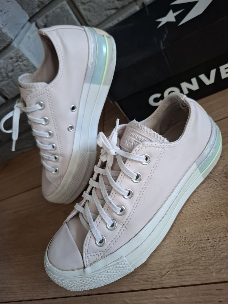 All Star 37,5 Converse lift rainbow skórzane różowe trampki