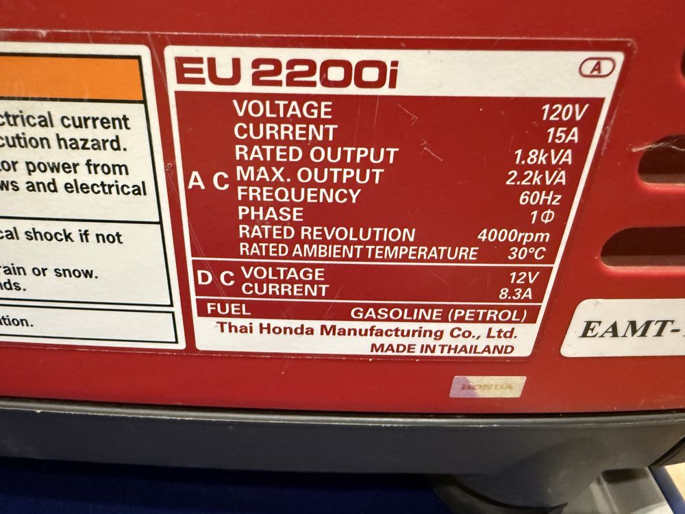 Agregat prądotwórczy Honda EU2200i - 120V - wtyczka amerykańska!