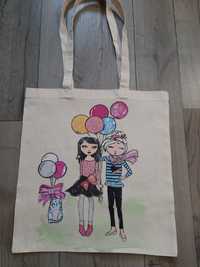 Эко-сумка из хлопка с рисунком Девочки с шариками