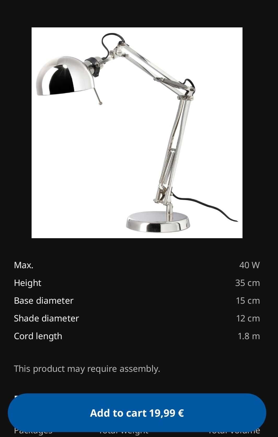 candeeiro de secretária ikea FORSÅ