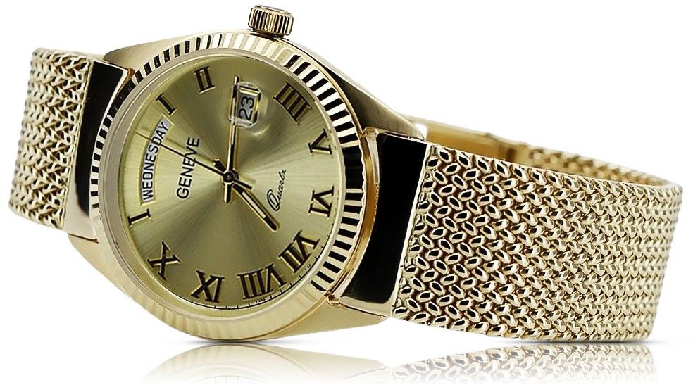 Złoty zegarek z bransoletą męską 14k 585 Geneve mw013ydg&mbw014-f W