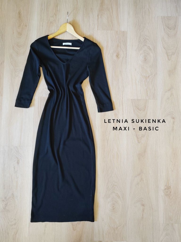 Czarna letnia sukienka midi bawełna organiczna sukienka na lato basic