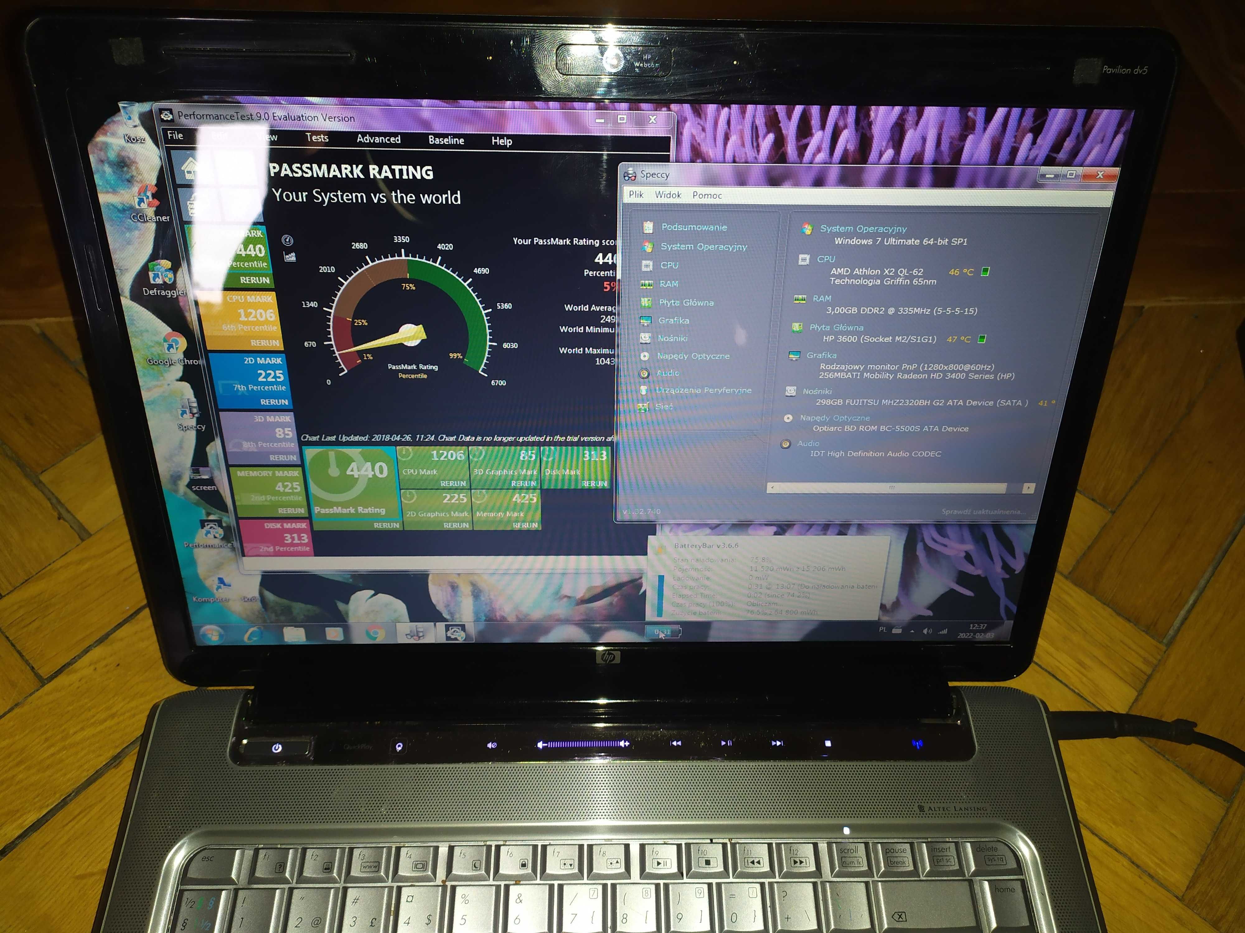 Laptop 15 HP Pavilion dv5 AMD 2x duo ATI HD Win 7 10 office SSD HDMI
