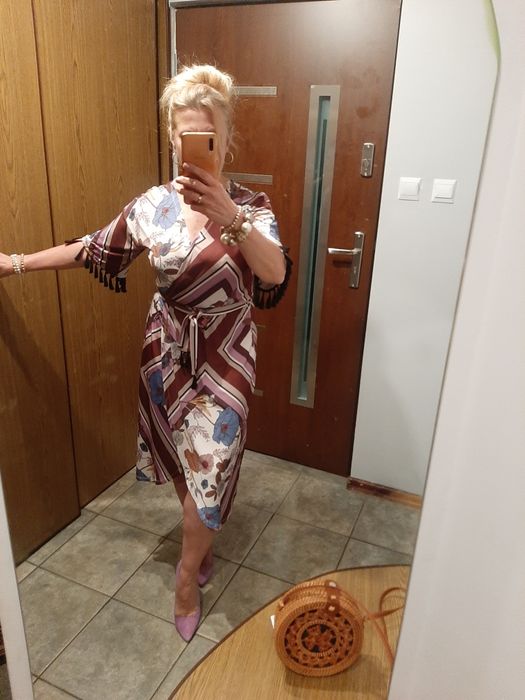 Sukienka Mohito, rozm.XXS/XS/S, frędzle, pompony